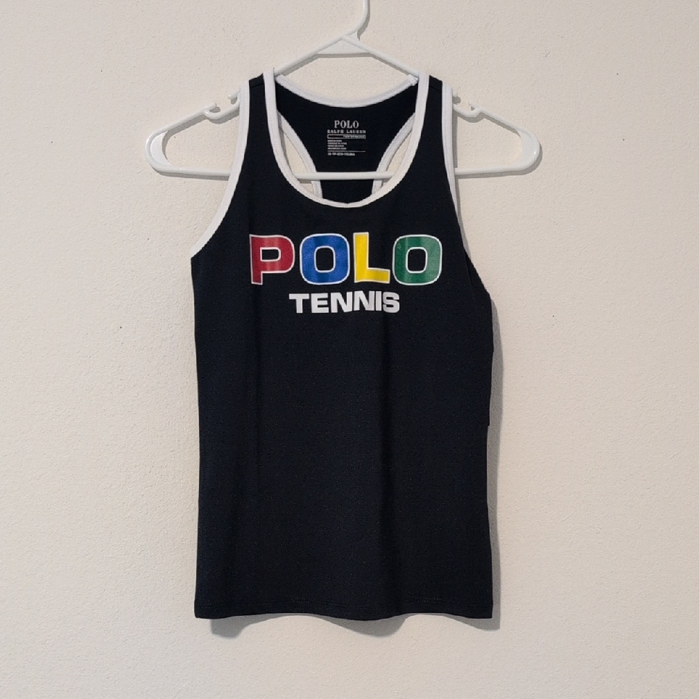 Ralph Lauren Navy Blue Tank Top with Multicolor POLO Tennis Logo